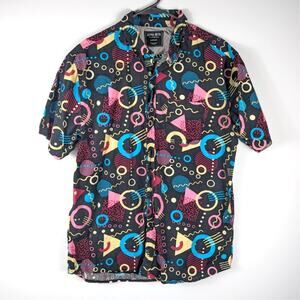Alpha Beta Large Mens Short Sleeve Button Up Abstract Print Shirt Graphic Art